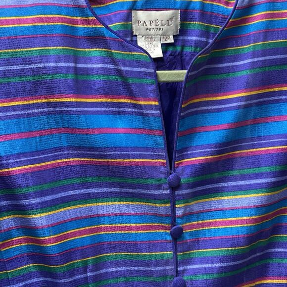 Adrianna Papell Women's Jacket Silk Stripes Purple/Multi - 12P Petite Size 12 - Picture 2 of 8